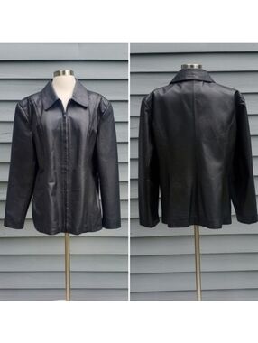 Vintage 90s y2k Black‎ Leather Mid Length Racing Racer Coat Jacket XL